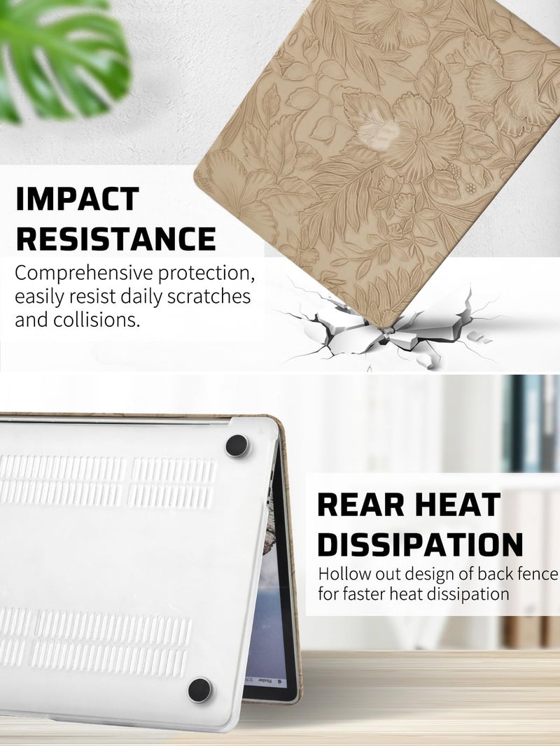 Seorsok Compatible for MacBook Pro 14 inch Case 2023-2021 M3 Pro/Max A2918 A2992 M2 A2779 M1 A2442 Touch ID Elegant Leaves Flowers Leather Hard Shell Case with Keyboard Cover Apricot Blooming Floral - Image 4